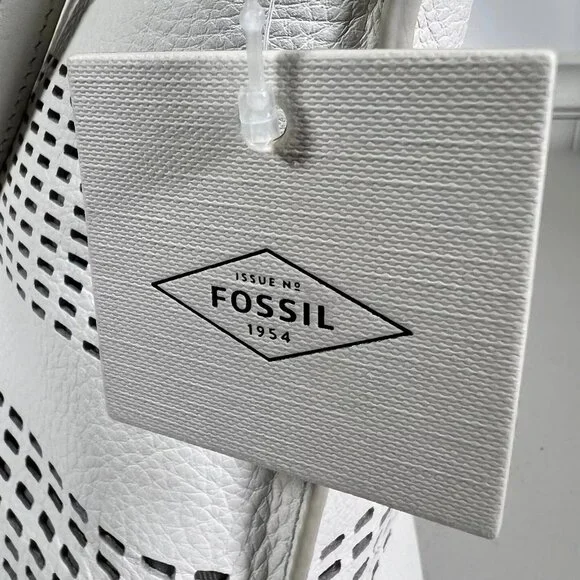 Fossil Womens Coconut White Cow Hide Leather Rectangle Julia Crossbody Handbag - Picture 12 of 16